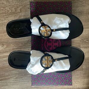 Tory Burch Mini Miller Gabriel small circle emblem t-strap thong flat sandals